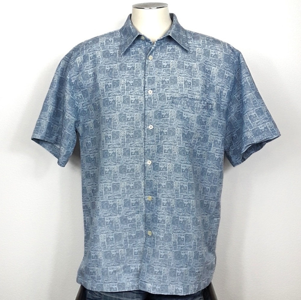 WEATHERPROOF Light Blue Tiki Huts Pattern Shirt